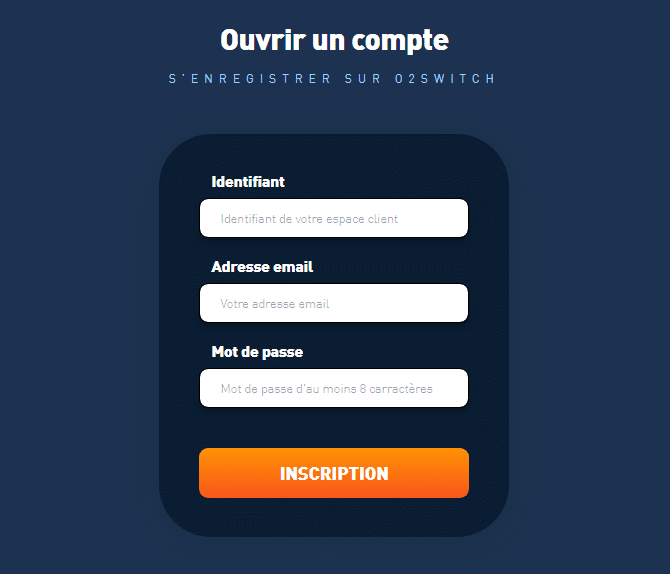 Formulaire compte clien O2switch