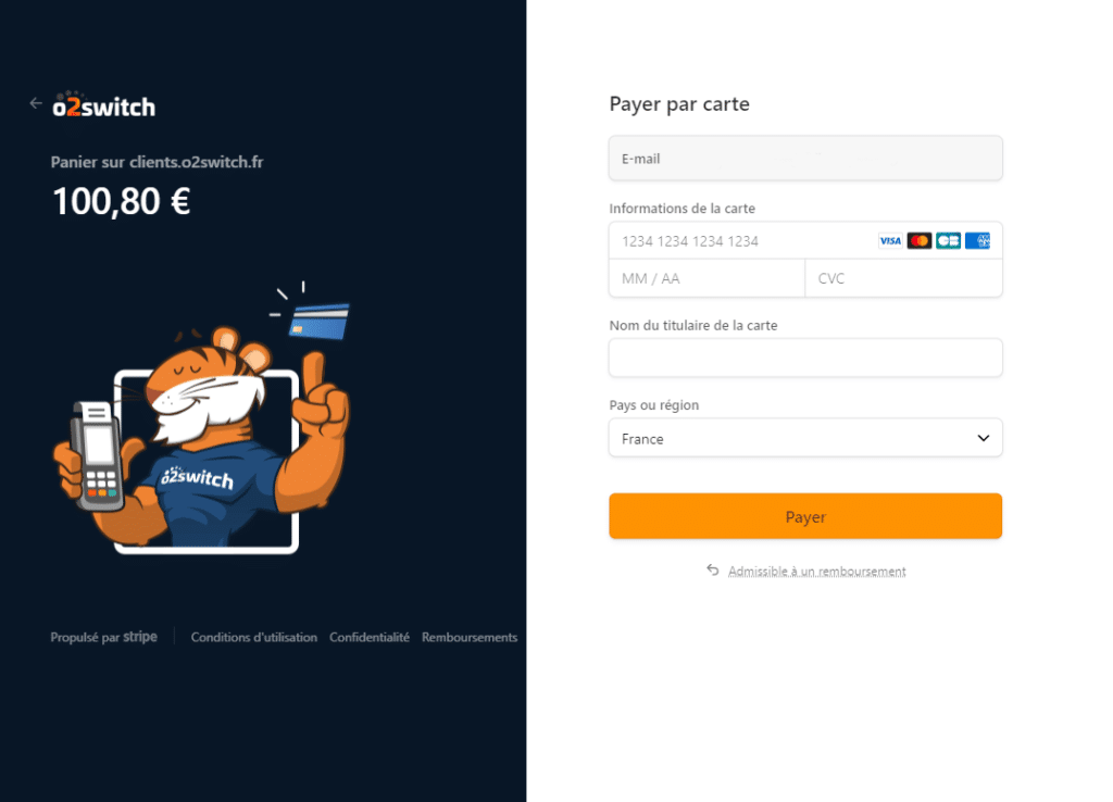 Paiement abonnement O2switch